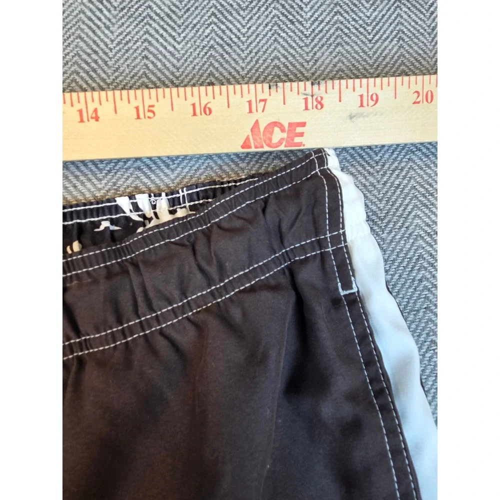 Tony Hawk Mens XL Brown White Side Stripe Cargo Board Shorts Swim Trunks Mesh